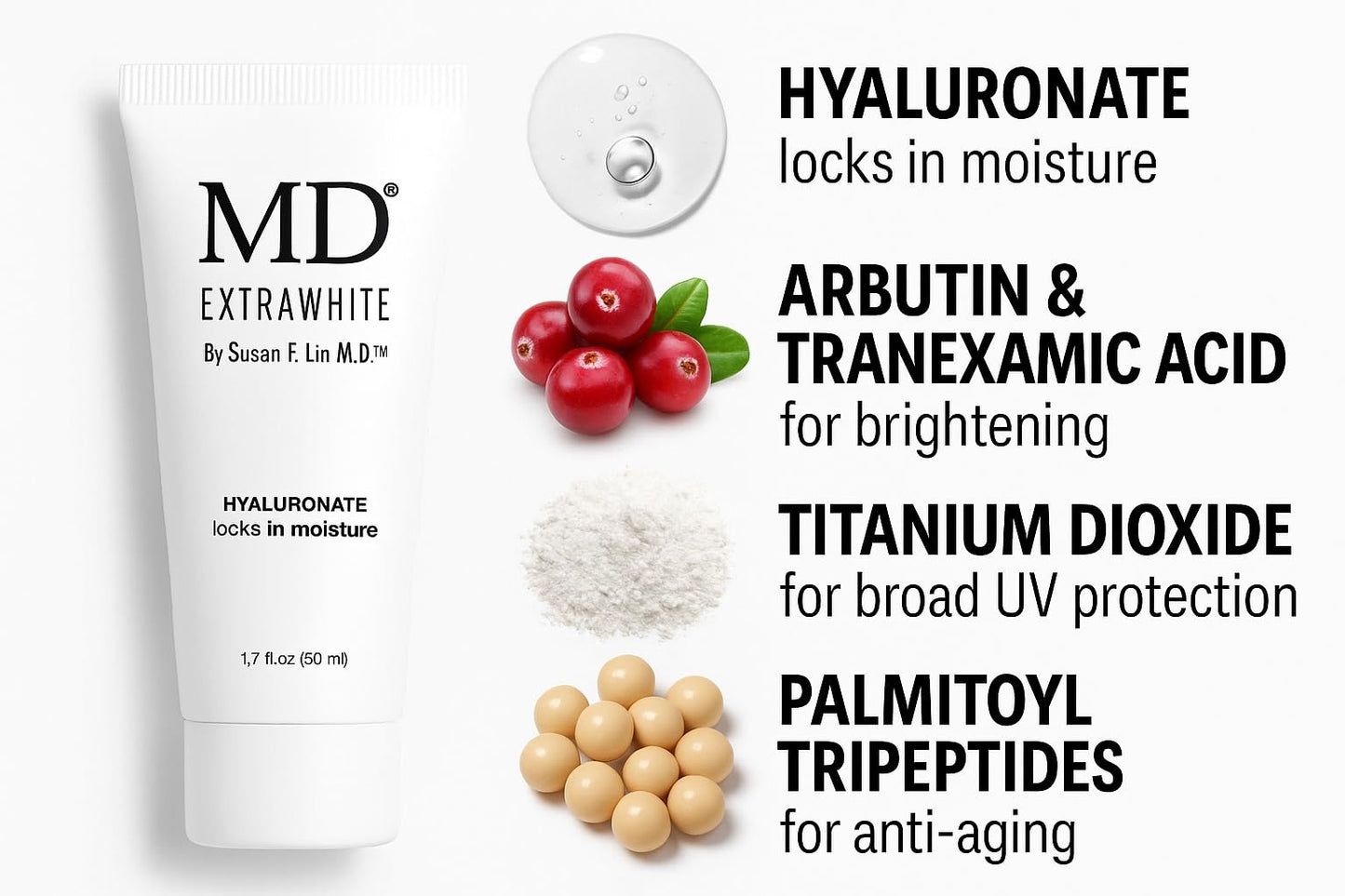 MD Extra White Skin Brightening Cream, Anti-Aging Moisturizer with UV Protection, 1.7 fl oz