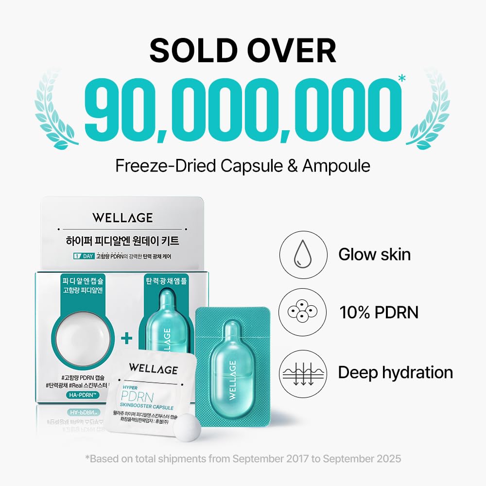 WELLAGE Hyper PDRN One-day Kit 7ea, Hydrating Peptide for Face, Korean Skin care, PDRN, Niacinamide, Hyalruonic acid, Pore minimizing