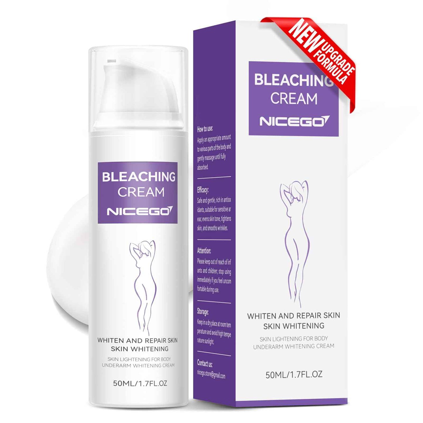 NiceGo Skin Bleaching Cream, Dark Spot Remover for Body, Skin Tone Lightening for Women with Vitamin C Moisturizer, Underarm Whitening Lotion for Intimate Areas, Knees, Elbows, Bikini Line 1.7 Fl Oz