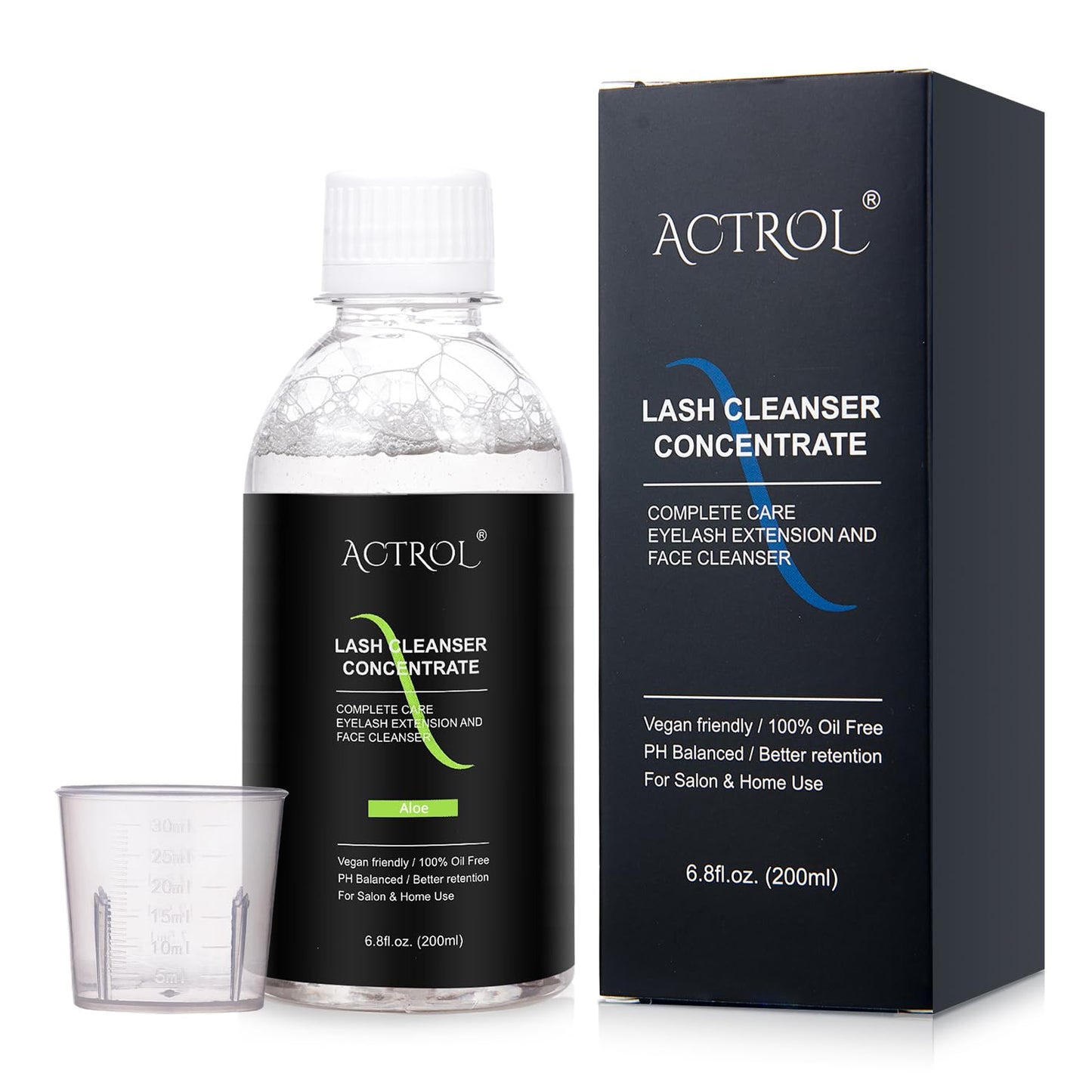ACTROL Eyelash Cleanser Concentrate 200ml Aloe Professional Lash Shampoo Foaming Cleanser Lash Wash Concentrate for Extensions Lashes with Salon Home Care-Makes 40 Bottles