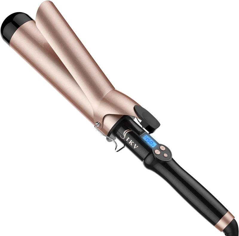 Extra Long Barrel Curling Iron - 2 Inch Ceramic Tourmaline Wand with LCD Display | 10 Heat Settings, Dual Voltage