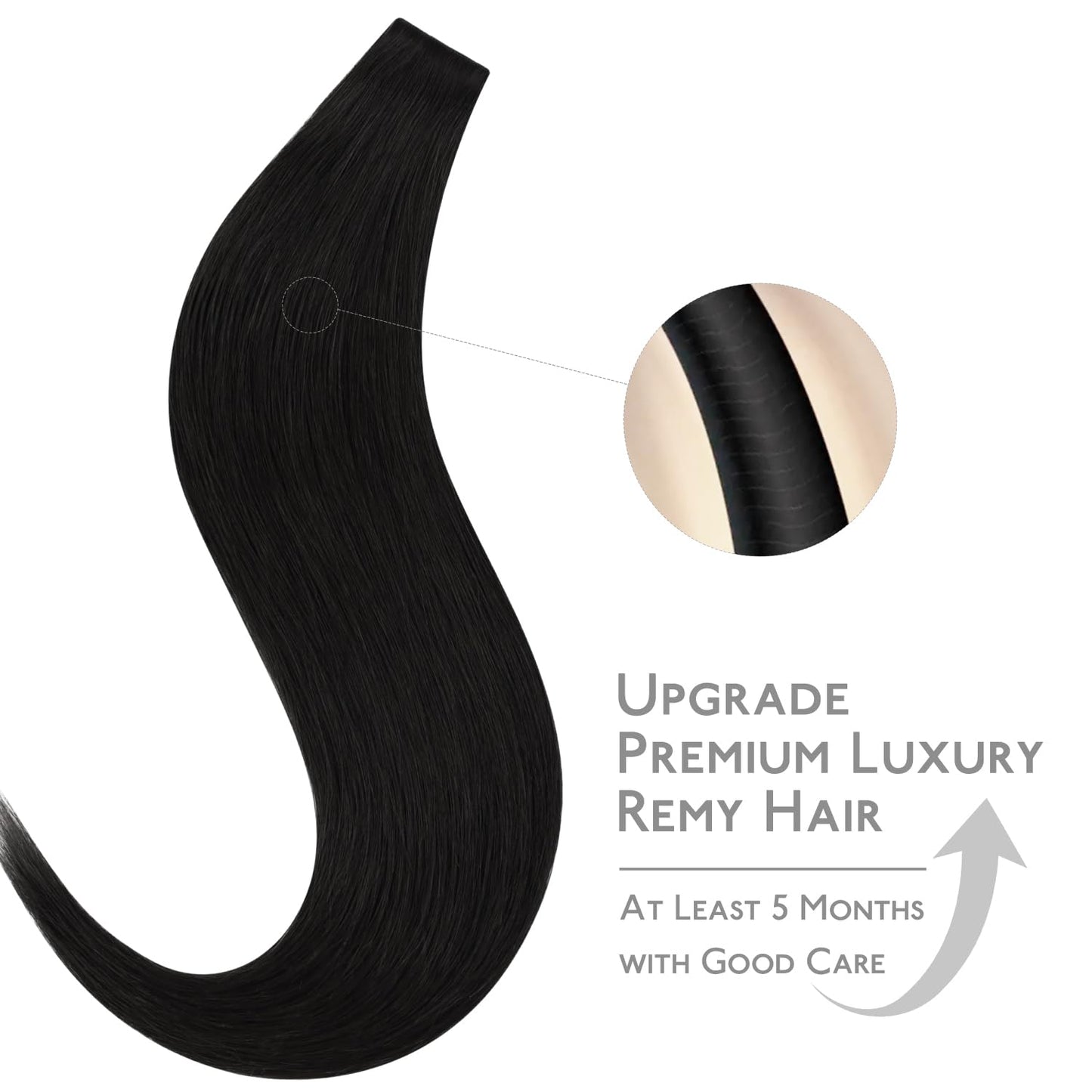 WENNALIFE Invisi Edge Tape in Hair Extensions Human Hair, 22 Inch 30g 10pcs Jet Black Invisible Luxury Remy Hair Extensions Natural Seamless Injected Tape Ins Straight Extensiones De Cabello Humano