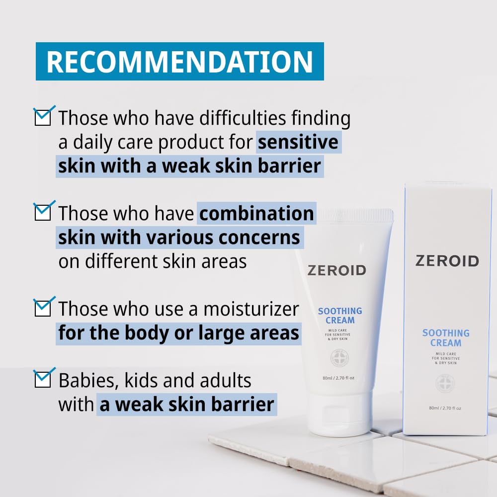 ZEROID Soothing Cream - Face Moisturizer for Sensitive Skin | Skin Barrier Repair | 2.7 fl oz (80ml)