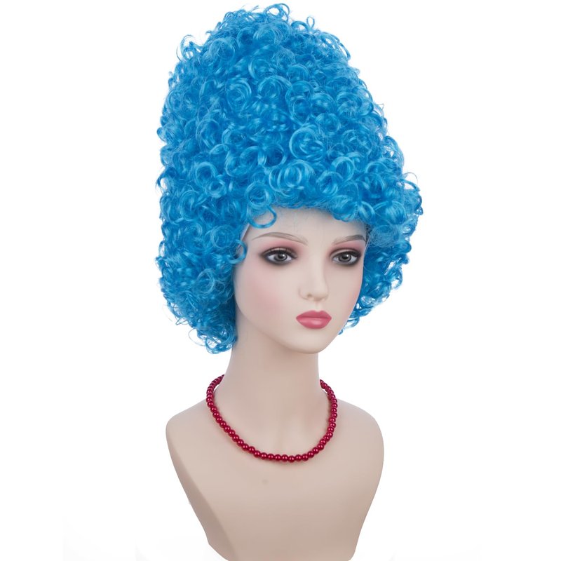 PATTNIUM Blue Beehive Wig for Women Curly Blue Wig Costume Party Wigs with Red Necklace