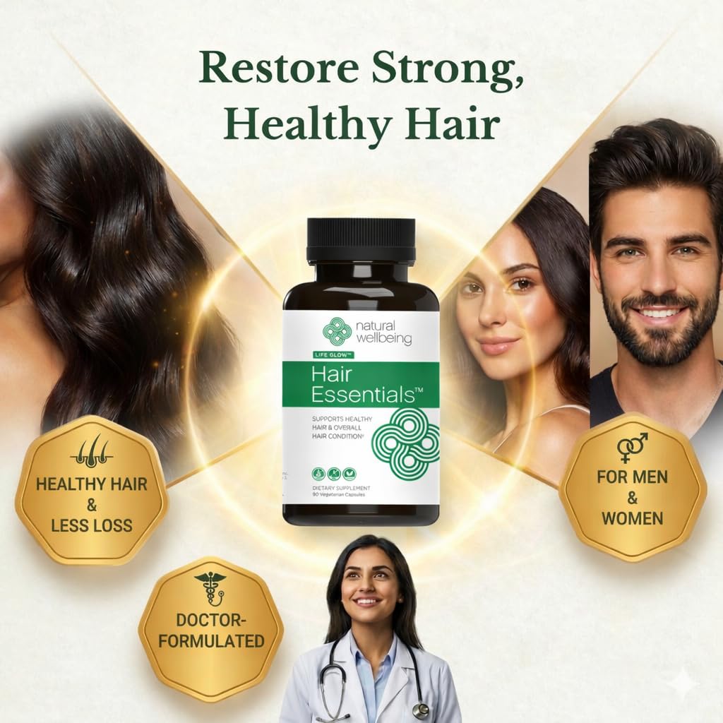 Natural Wellbeing Hair Essentials – DHT Blocker Hair Growth Supplement for Women & Men – Saw Palmetto, Biotin, – Vegan Capsules – Stops Shedding & Thinning (90 Count, 1-Month Supply)