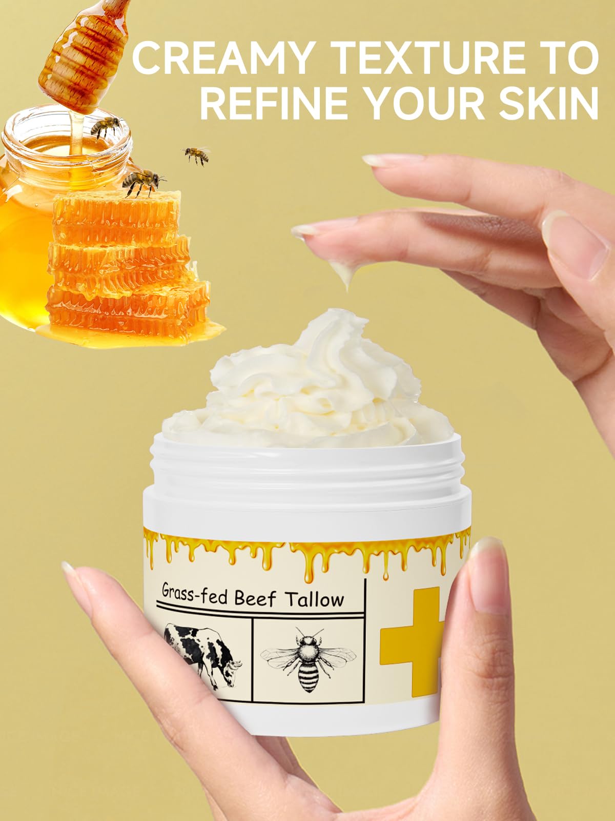mkzea Beef Tallow for Skin, Beef Tallow, Tallow and Honey Cream, Grass Fed Beef Tallow, Whipped Beef Tallow for Face Moisturizer for All Purpose with Raw Honey Tallow Balm, 2 packs