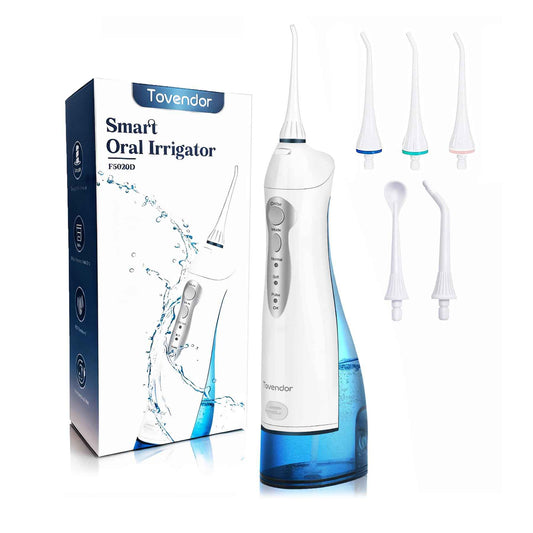 TOVENDOR Electric Water Flosser, Cordless Rechargeable Dental Oral Irrigator IPX7 Waterproof 300ML Travel Water Teeth Cleaner with 5 Tips for Braces Care Teeth Gums Cleaning, Home Office Daily Use