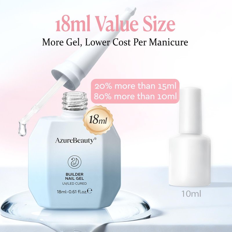 AzureBeauty Builder Gel for Nails, 18ml 7-in-1 Rose Blush Self-Leveling Nail Strengthener for beginners, UV/LED Soak Off Builder Gel for Apex, Extension, Overlay & Rhinestone, Base & Top Coat Needed