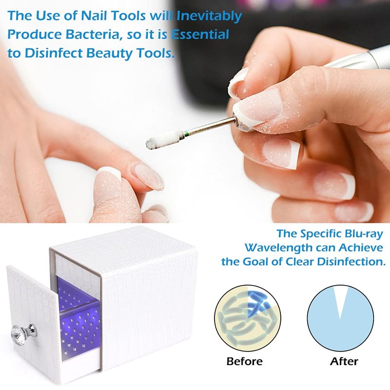 Nail Drill Bit Holder - Blue UV Light Box Dustproof Organizer | 48 Holes Acrylic Stand for Manicure Tools
