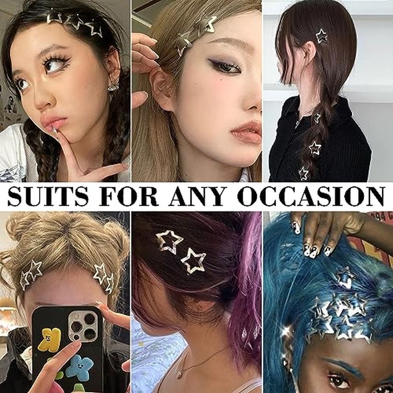 20 PCS 1.22" Star Hair Accessories - Non-Slip Metal Snap Clips and Barrettes for Girls & Women, Y2K Style