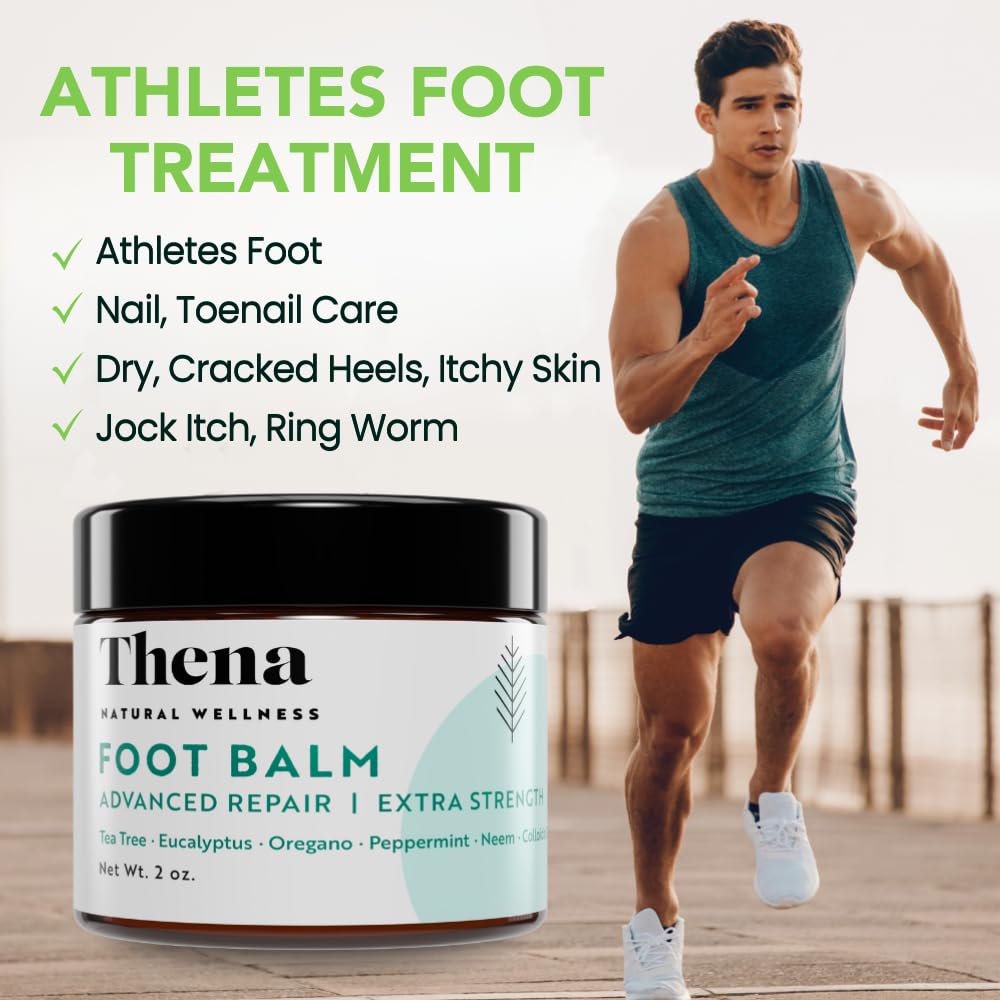 Thena Athletes Foot Cream Extra Strength Herbal Relief with Tea Tree Neem & Menthol, Athletes Foot Treatment Balm for Itchy Dry Cracked Feet, Heels and Toes, Advanced Plant-Based Foot Care