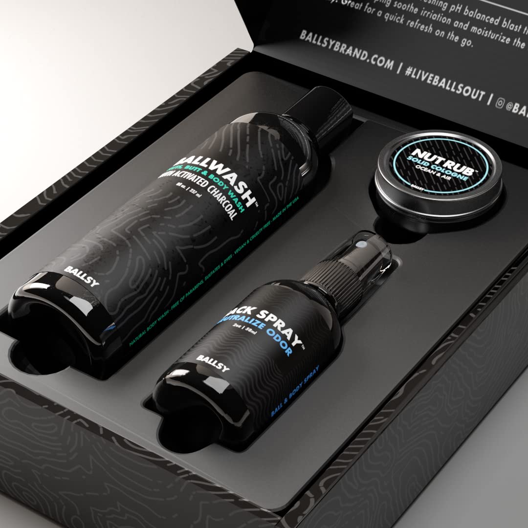 Ballsy Sack Pack, Men's Fresh Kit, Includes Body Wash, Deodorizing Spray and Cologne Rub, Men's Body Care, Ball Wash for Men Gift Pack, Sun & Surf