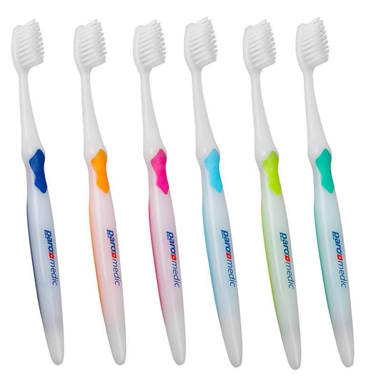 Paro Medic Soft Toothbrush, Conical and Soft Filament with Silky-Fine, Ultra Flexible End, Soft Konex The Gently Way to Clean The Gum (6 Pack Multi-Color)