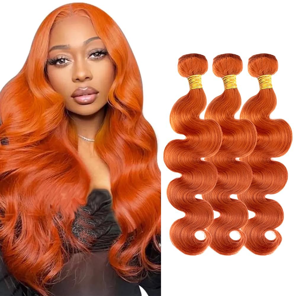Orange Bundles Human Hair Body Wave Bundles 14 16 18 Inch Unprocessed Brazilian Virgin Remy Hair 3 Bundle #350 Ginger Orange Body Wave Human Hair Extensions 50 Gram Per Bundle