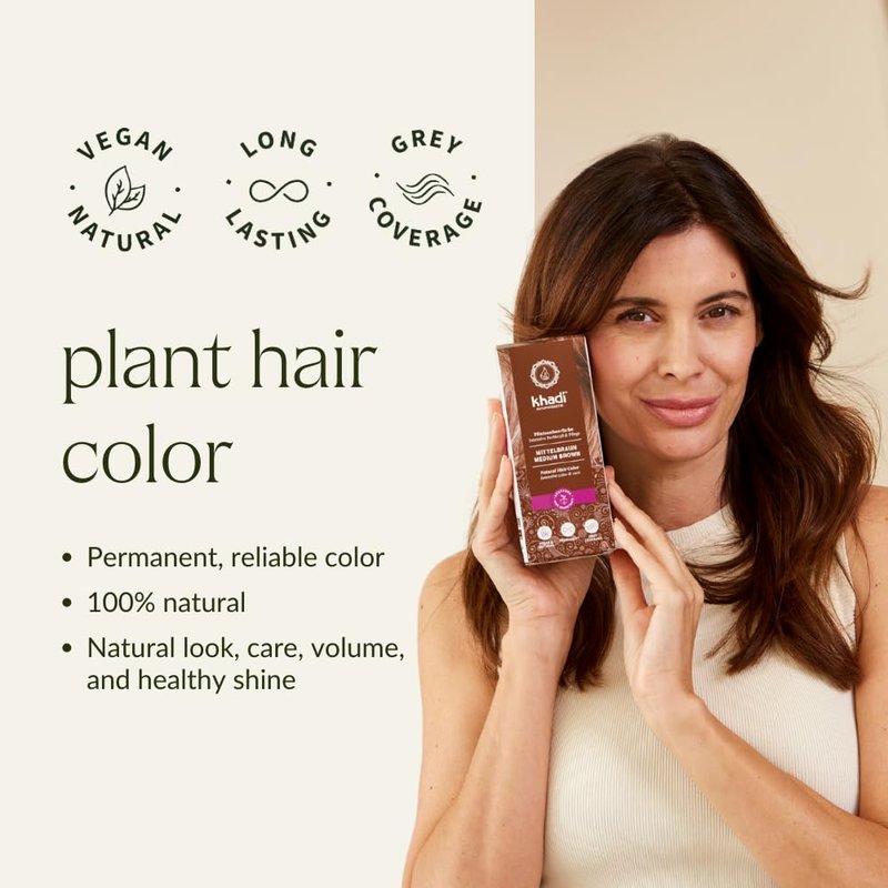 khadi MEDIUM BROWN Natural Hair Color - Hair dye for lively, warm cinnamon brown to strong, deep medium brown - 100% plant-based - 3.5 oz
