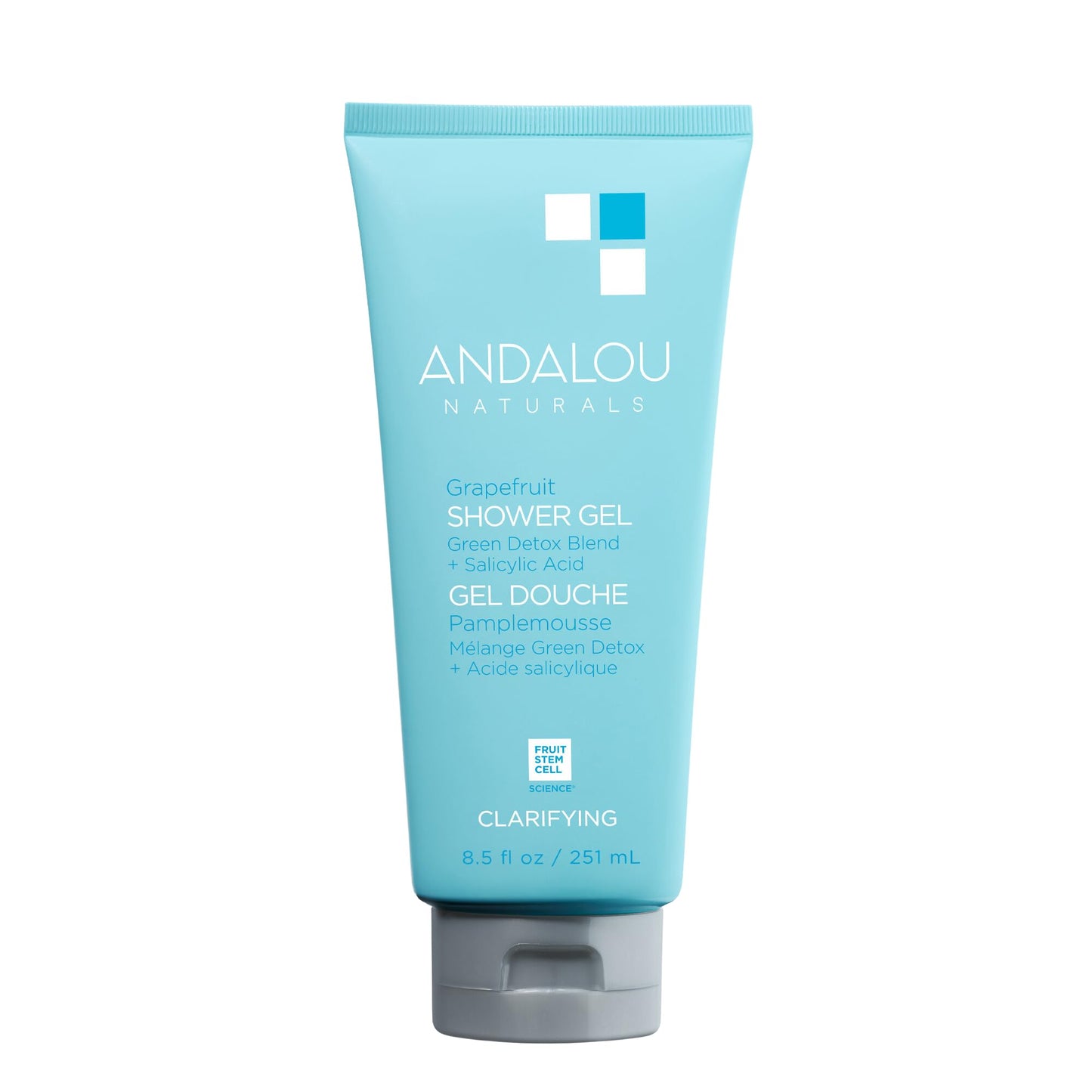 Andalou Naturals Body Wash, Clarifying Grapefruit Shower Gel, Gentle Exfoliating Salicylic Acid Body Wash with Tea Tree & Witch Hazel, Targets Back Acne, Blemishes & Excess Oil, 8.5 fl oz