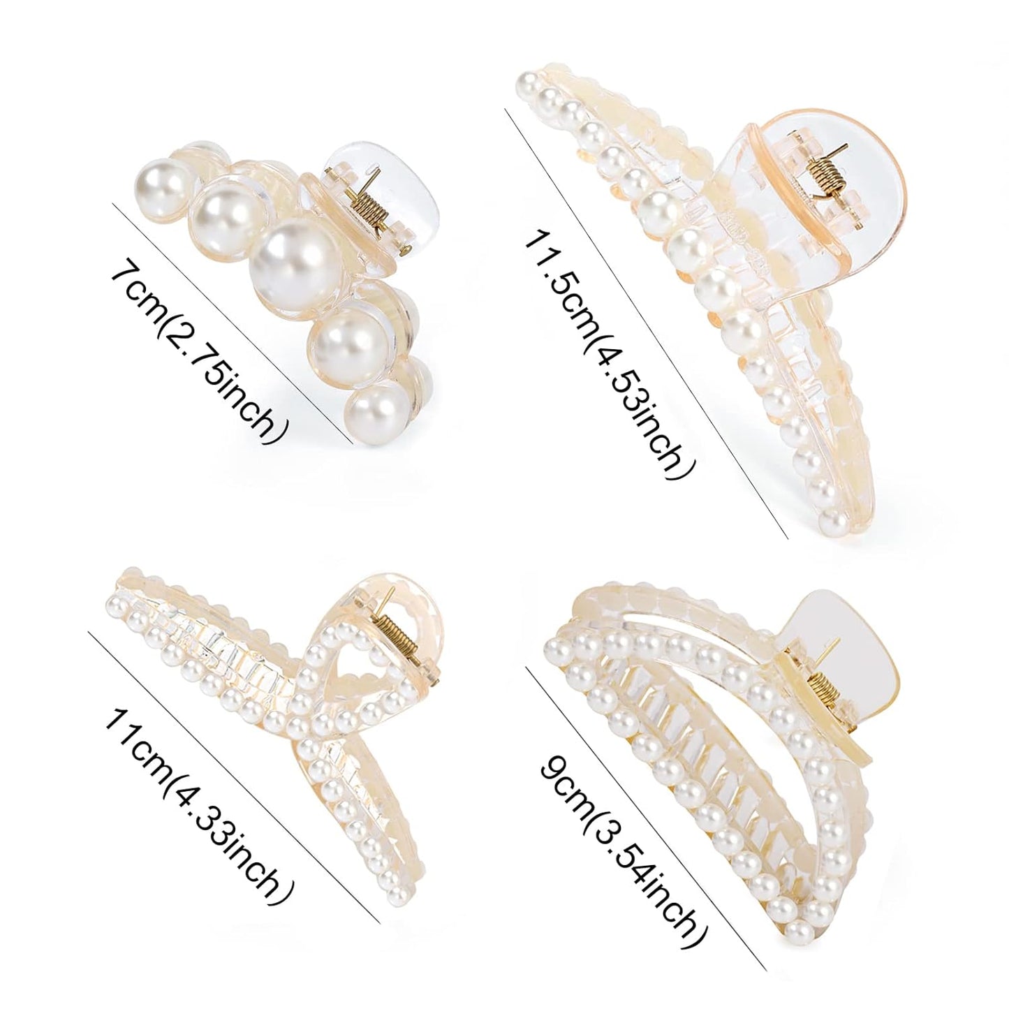 Mehayi 4 PCS Large Pearl Hair Claw Clips for Women Girls, Hair Barrette Clamps for Thick Thin Hair, Fashion Hair Accessories Headwear Styling Tools for Party Wedding