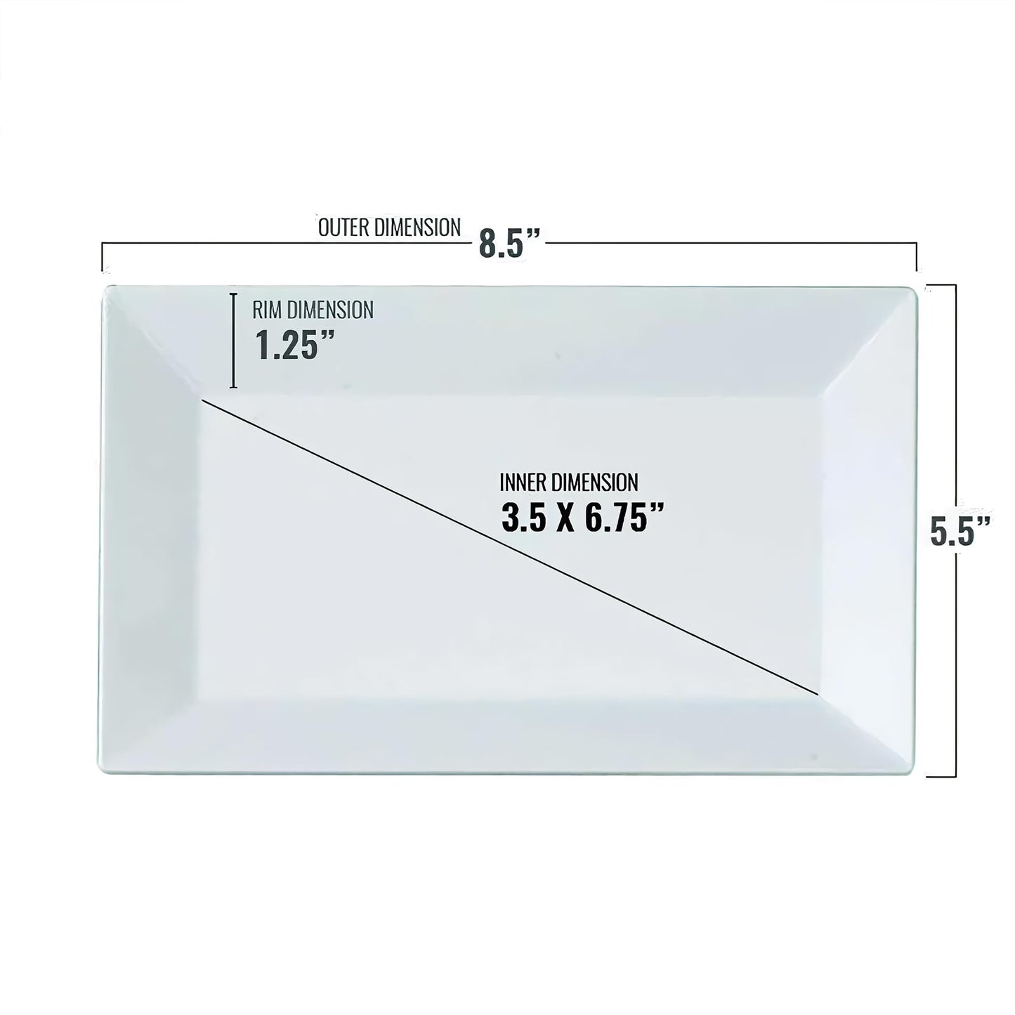 Kaya Elegant Rectangular White Plastic Dessert Plates (5.5" x 8.5") - Pack of 10 - Perfect for Weddings, Birthdays & Home Use