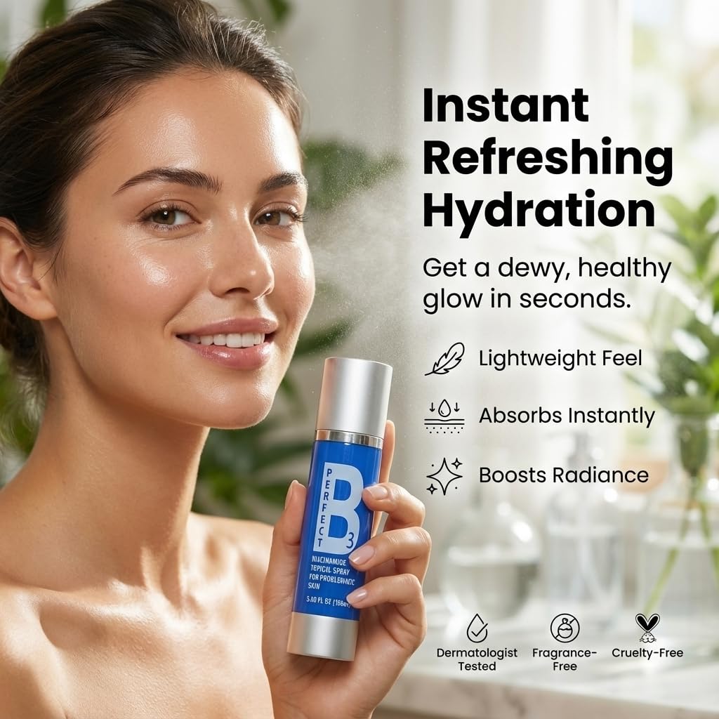 Perfect B3 Niacinamide Spray for Face 6 in 1 - Vitamin B3 Niacinamide Face Mist Skin Care Serum, Hyaluronic Acid, Aloe & Glycerin - Skin Brightening Face Spray - 3.6 Fl Oz