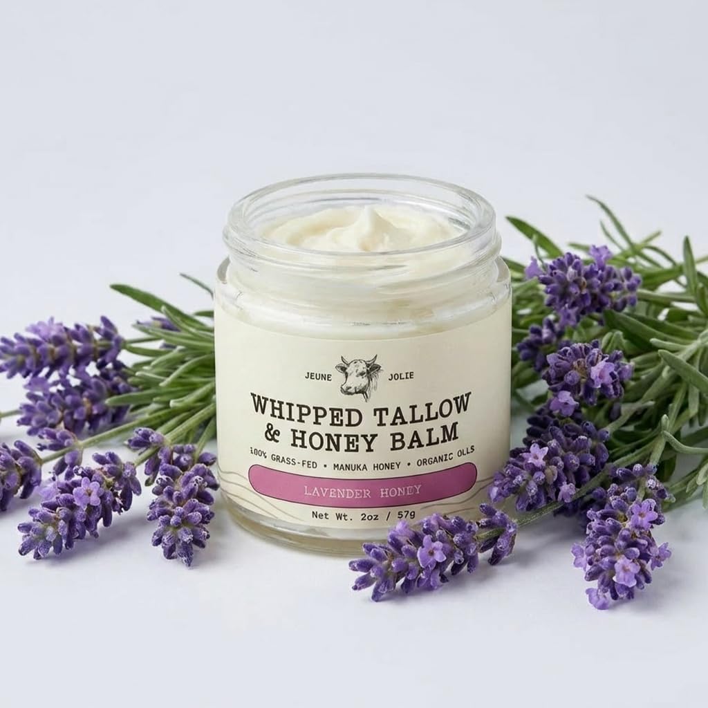 Whipped Grass-Fed Tallow Balm & Manuka Honey For Skin Face Body - Organic Jojoba & All-Natural Moisturizing Cream for Nourished, Soft Skin - Handmade All-Natural Moisturizer (2 Oz, Lavender Honey)