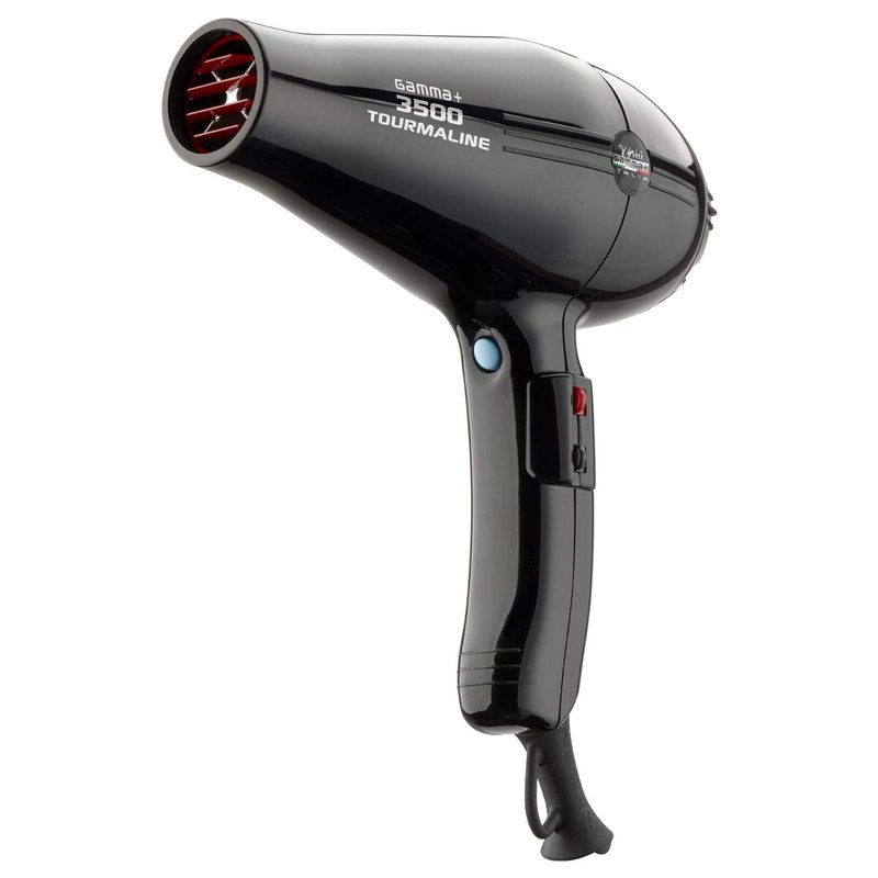 GAMMA+ 3500 Professional Salon Tourmaline Ionic Hair Dryer, 2 Nozzles, 6 Heat Settings, Black