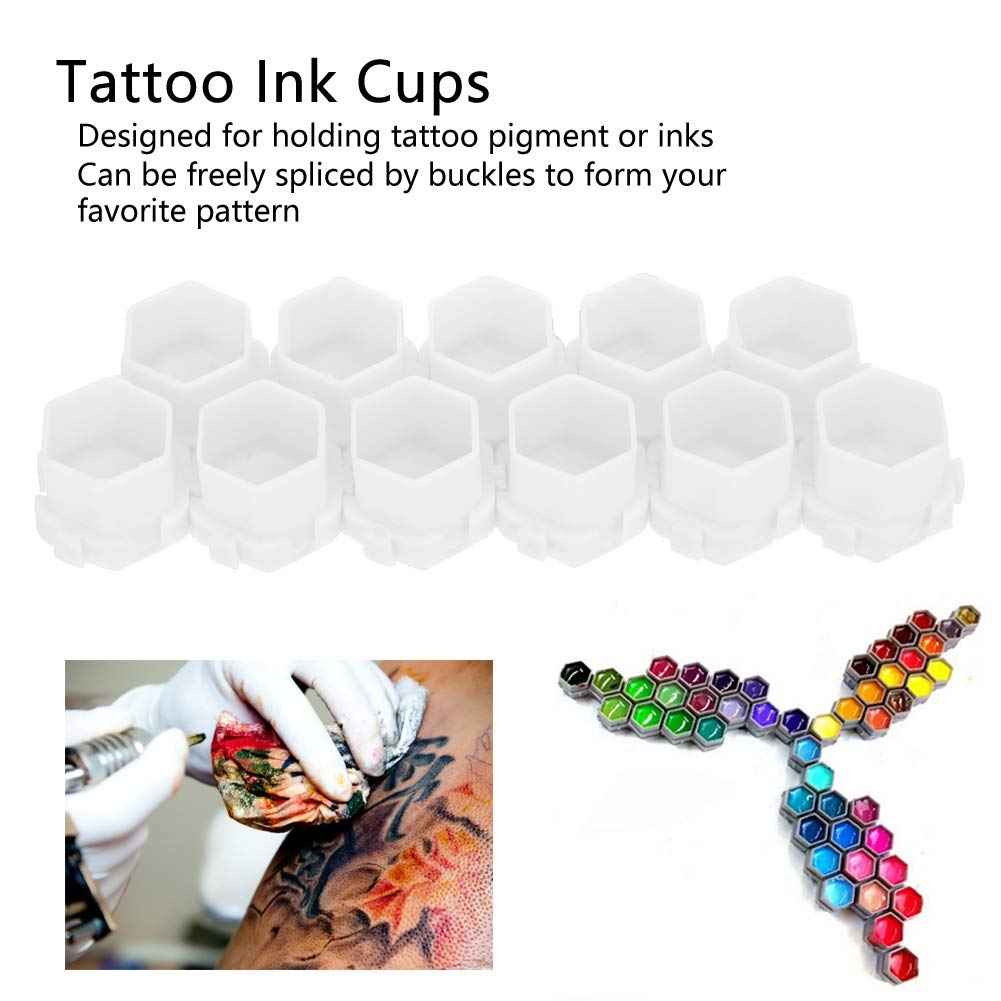 VORAGA Hexagonal Ink Cups for Tattooing, Pack of 200 (White, Pink, Red, Purple, Green)