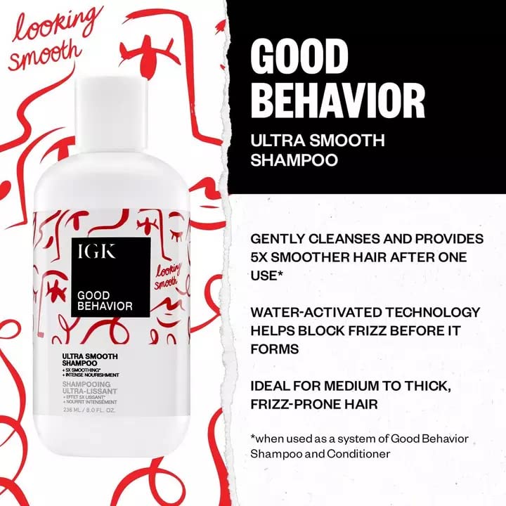 IGK Good Behavior Ultra Smooth Shampoo - Frizz Control & Hydration | Vegan & Cruelty-Free | 8 Oz