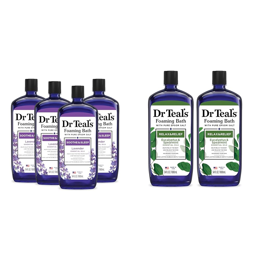 Dr Teal's Foaming Bath Bundle - Pure Epsom Salt for Soothing Sleep & Relaxation | Lavender & Eucalyptus Spearmint (Pack of 6)