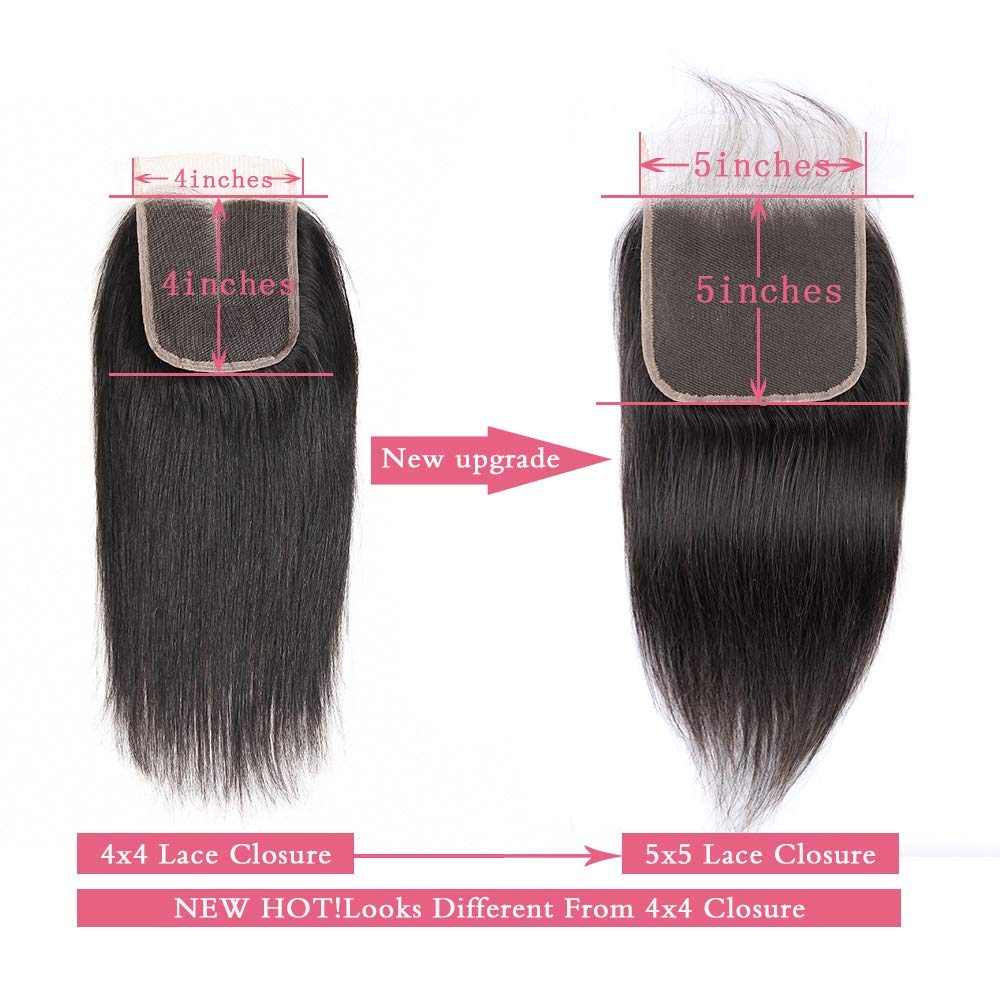 5x5 Transparent Lace Closure Hair Closure Invisible Lace Closure 10A Brazilian Virgin Remy Human Hair Frontal Closure Human Hair Extensions Pre Plucked (5x5 lace closure straight, 16 inch)
