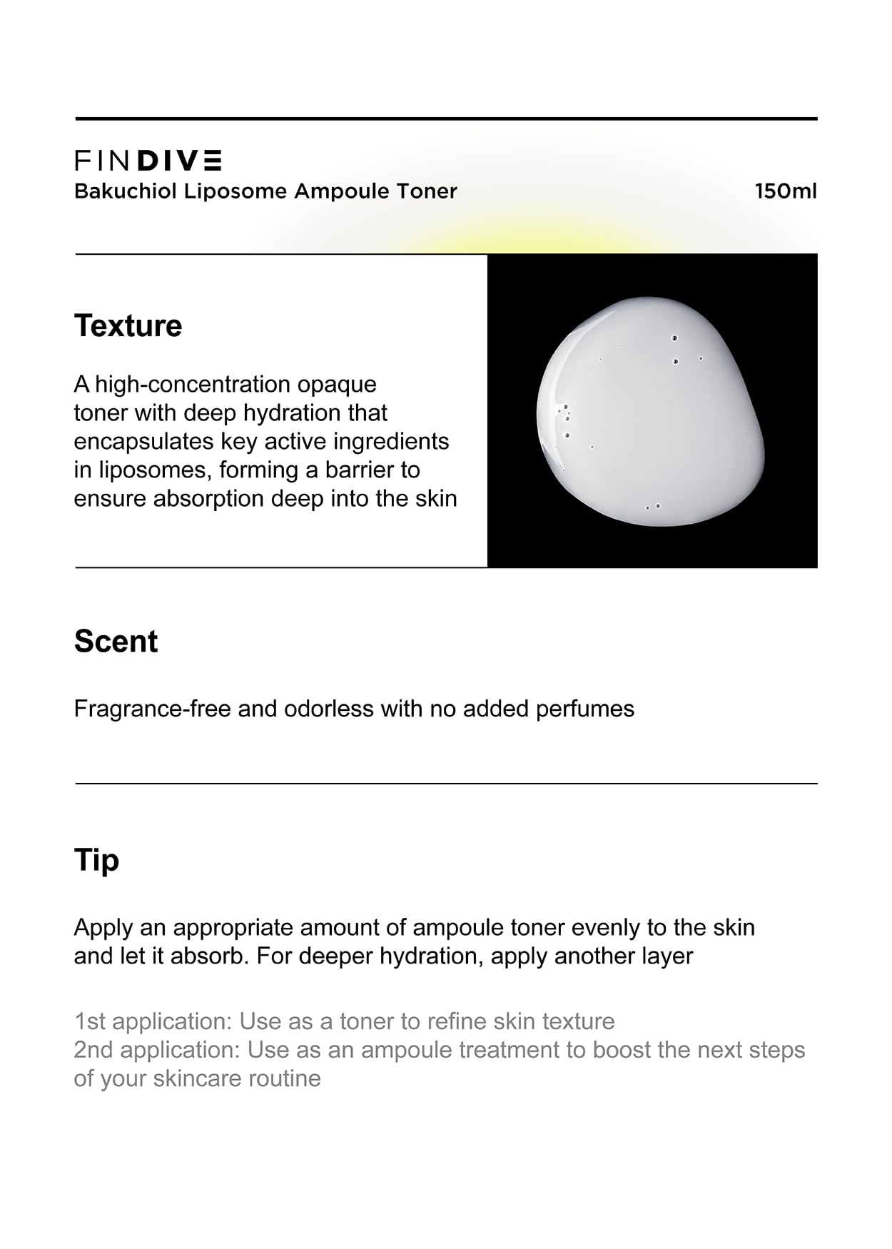 FINDIVE Official Bakuchiol Liposome Ampoule Toner, Bakuchiol, Plan-Based Retinal Alternative, Liposomal Squalane1%, Allantoin, Anti Wrinkle Toner, Korean Skincare 5.07fl.oz