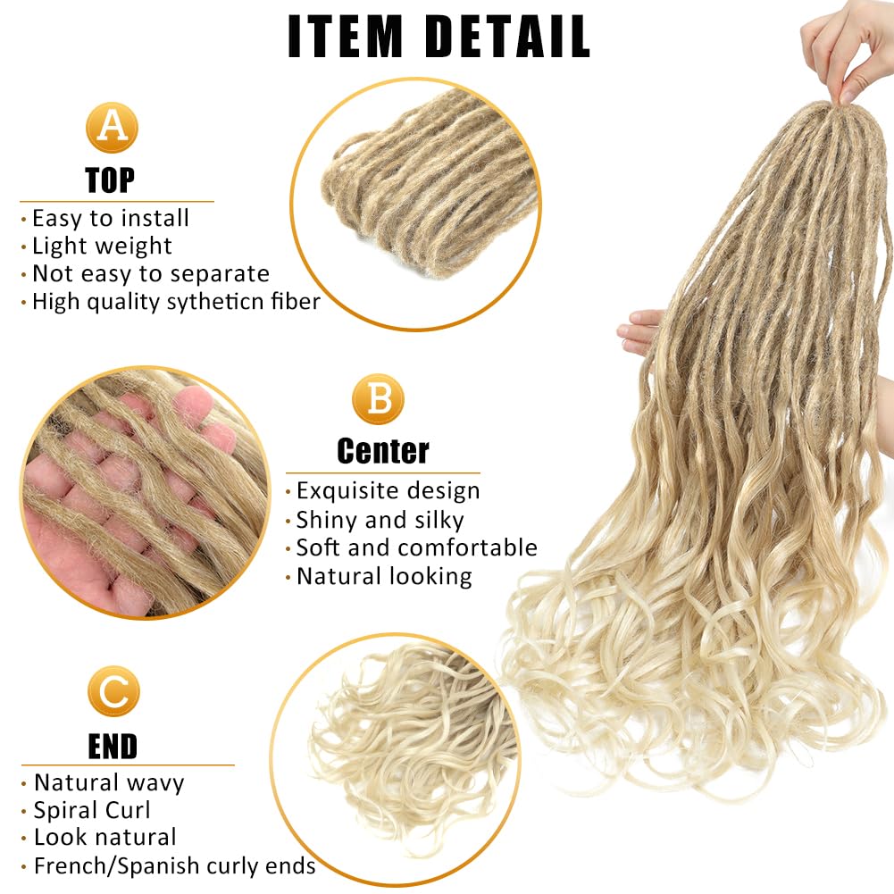 Loose Wave Dreadlock Extensions - Synthetic French Curly Double Ended | 24 Inches, Soft Brown to Blonde