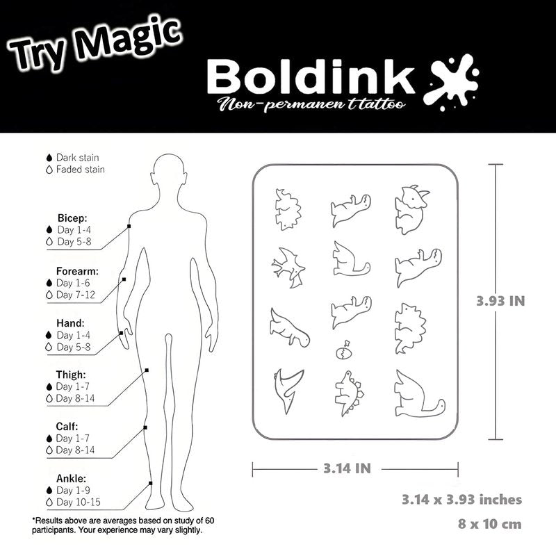 Boldink Semi-permanent Tattoos,Realistic Fake Tattoos,Last 7-15 Days,Waterproof Non-reflective Temporary Tattoo Stickers,Cruelty-free,Uniquely Designed Exquisite Packaging(Dinosaurs)
