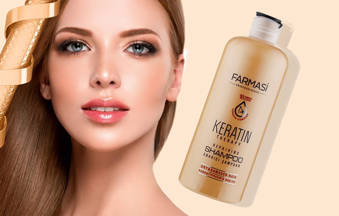 FARMASi Keratin Therapy Repairing Shampoo, Deep Cleansing & Nourishing Care for Dry Damaged Hair, Restores Softness Smoothness & Shine, 12.2 fl oz