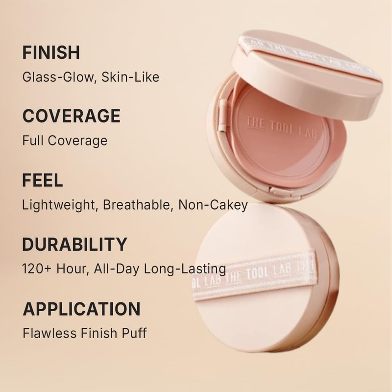 THE TOOL LAB Stamp Skinfit Cushion Foundation, Long Lasting Full Coverage Glass Glow Finish, Korean Foundation Makeup for All Skin Types (No.23 natural beige, Glow Type)