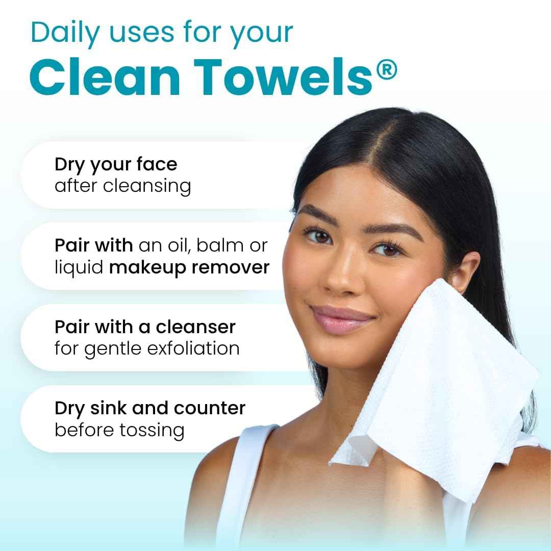 Clean Skin Club Blemish Control Clean Towels® XL, Compostable Face Towels, Light Exfoliation for Oily Skin, Eczema Association Accepted Disposable Face Towelette, Makeup Remover Dry Wipes, 50 count