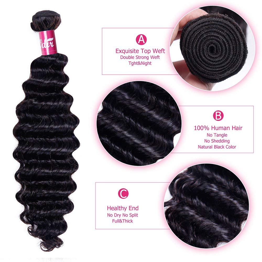 Odir Brazilian Deep Wave Human Hair 1 Bundle Unprocessed 9A Brazilian Deep Wave Virgin Human Hair Weave Bundles Deep Curly Hair Bundles 22 Inch Natural Color