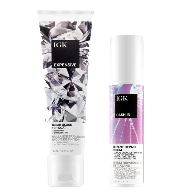 **IGK Expensive Clear Gloss Top Coat & Cash In Repair Serum - Vegan & Cruelty-Free | 4.2 oz + 1.7 oz**