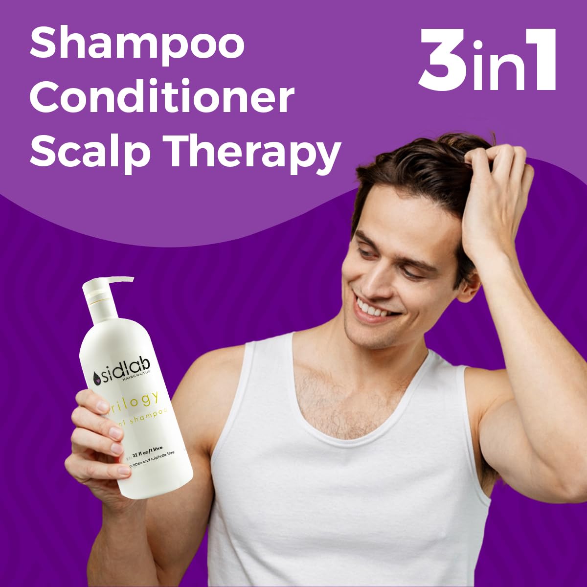 Sidlab Triology 3-in-1 Shampoo + Conditioner + Scalp Treatment | Sulfate-Free Peppermint & Menthol Formula | Clarifying, Hydrating & Color-Safe Salon Shampoo (32 fl oz)