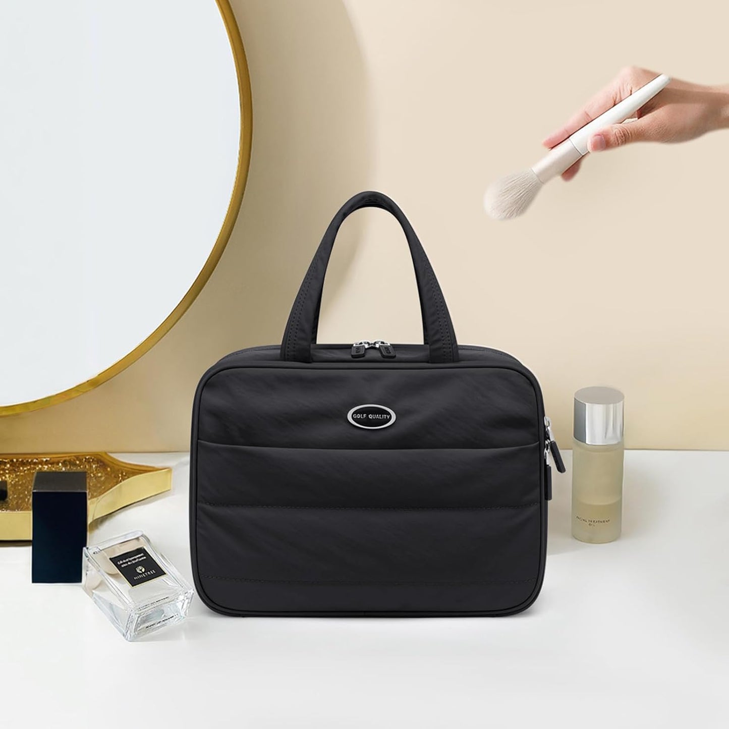 Travel Toiletry Bag - Water-Resistant Makeup Organizer with Jewelry Compartment | Black