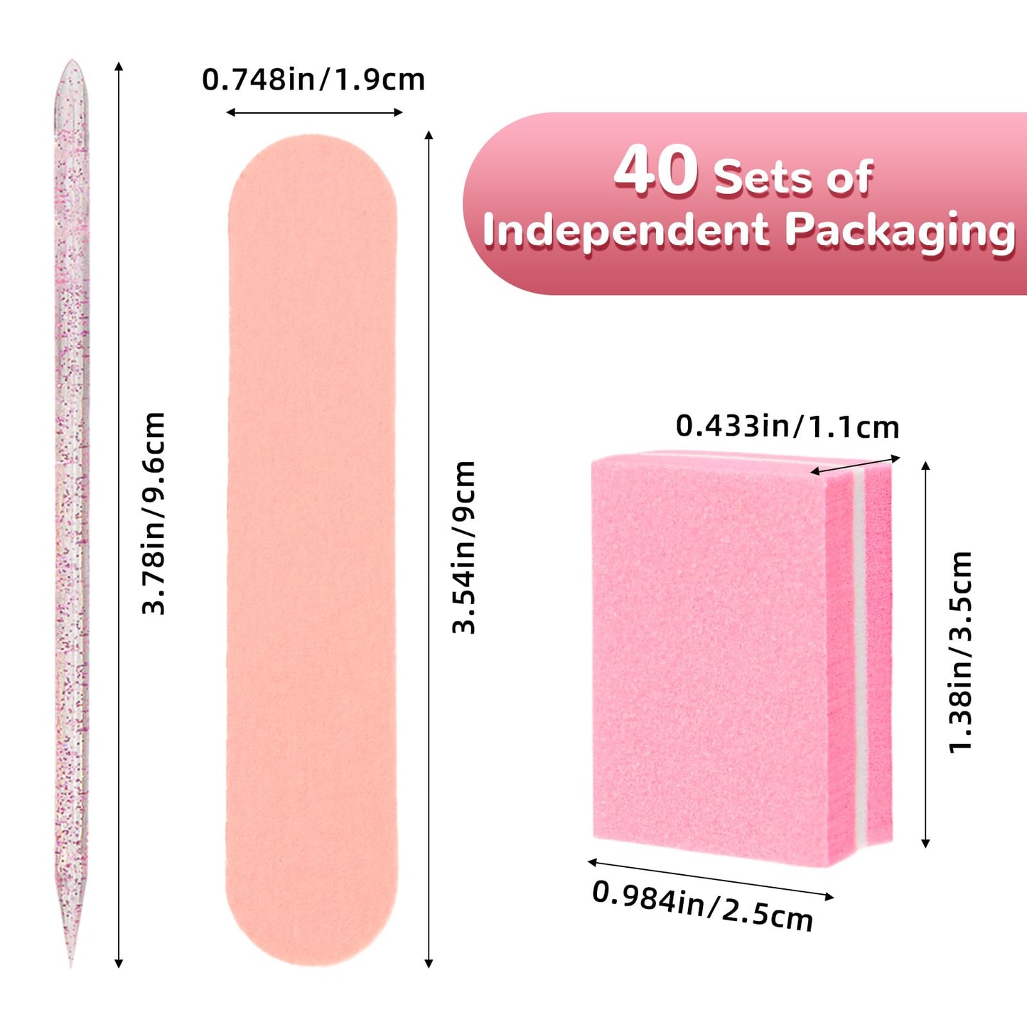40 Sets Professional Manicure Press On Nail Tool Kit, Pink Disposable Manicure Nail Supplies kit with Mini Nail File,Mini Nail Buffer,Nail Stick