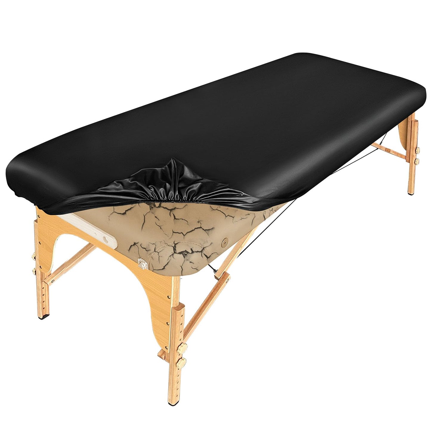 Lufyzora PU Leather Massage Table Cover Waterproof Massage Table Cover Protector Elastic, Odorless & Anti-Wrinkle Wipeable Massage Bed Cover Fitted for 6FT Massage Bed/Spa Bed/Lash Bed (Black, 1Pcs)