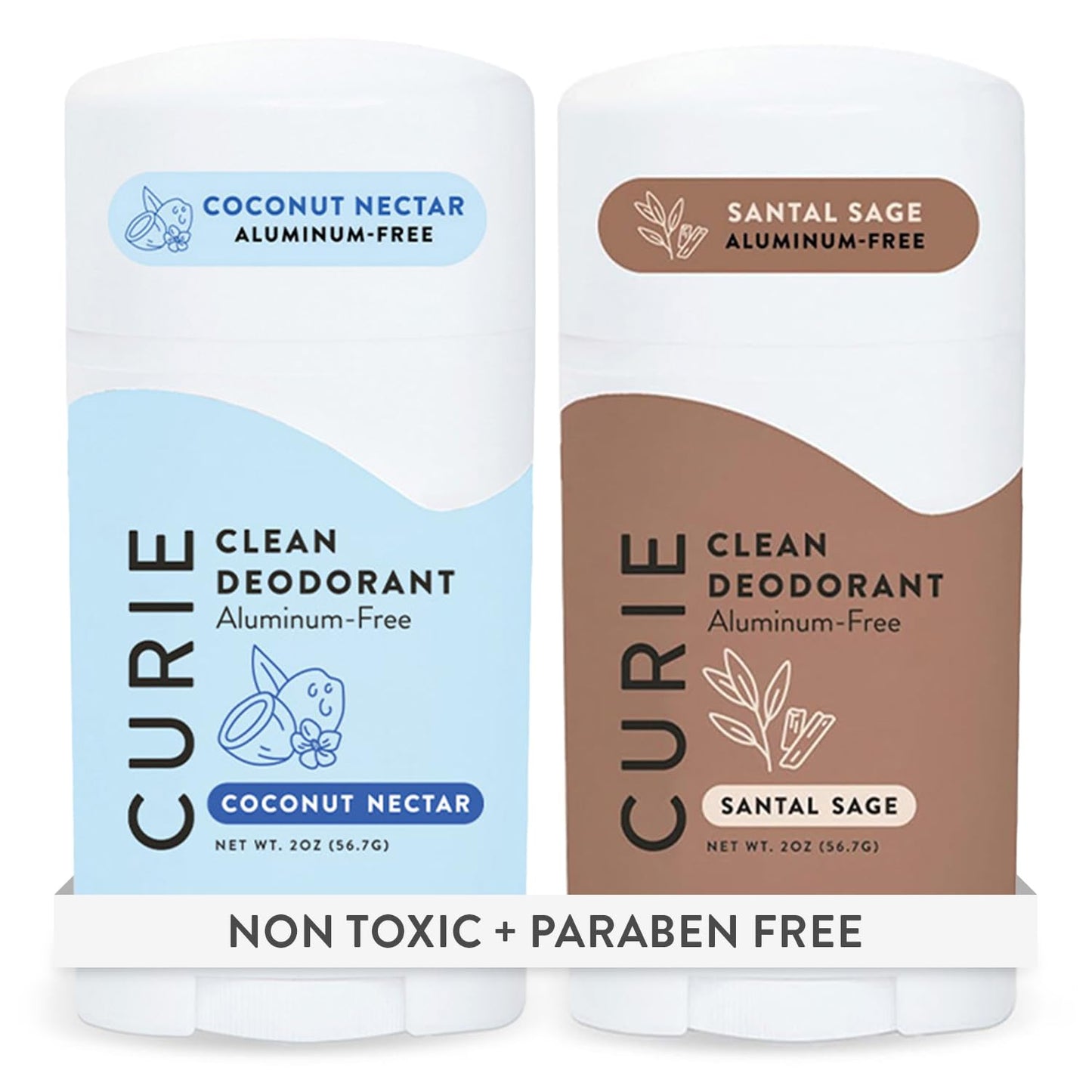 Curie Natural Deodorant for Women - Coconut Nectar + Santal Sage - Aluminum Free, Clean, Sustainable, Vegan Paraben Free (2pk)