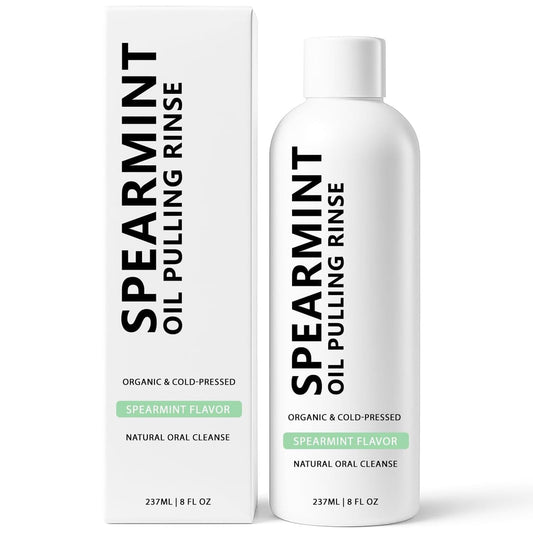 Spearmint Oil Pulling Rinse, Cold-Pressed Coconut Oil for Whitening Teeth Mouthwash, 237ML/8 FL.OZ Powerful Organic Peppermint Oil Maintain Gum Health & Oral Cleaner & Freshness Breath, Mint (1)