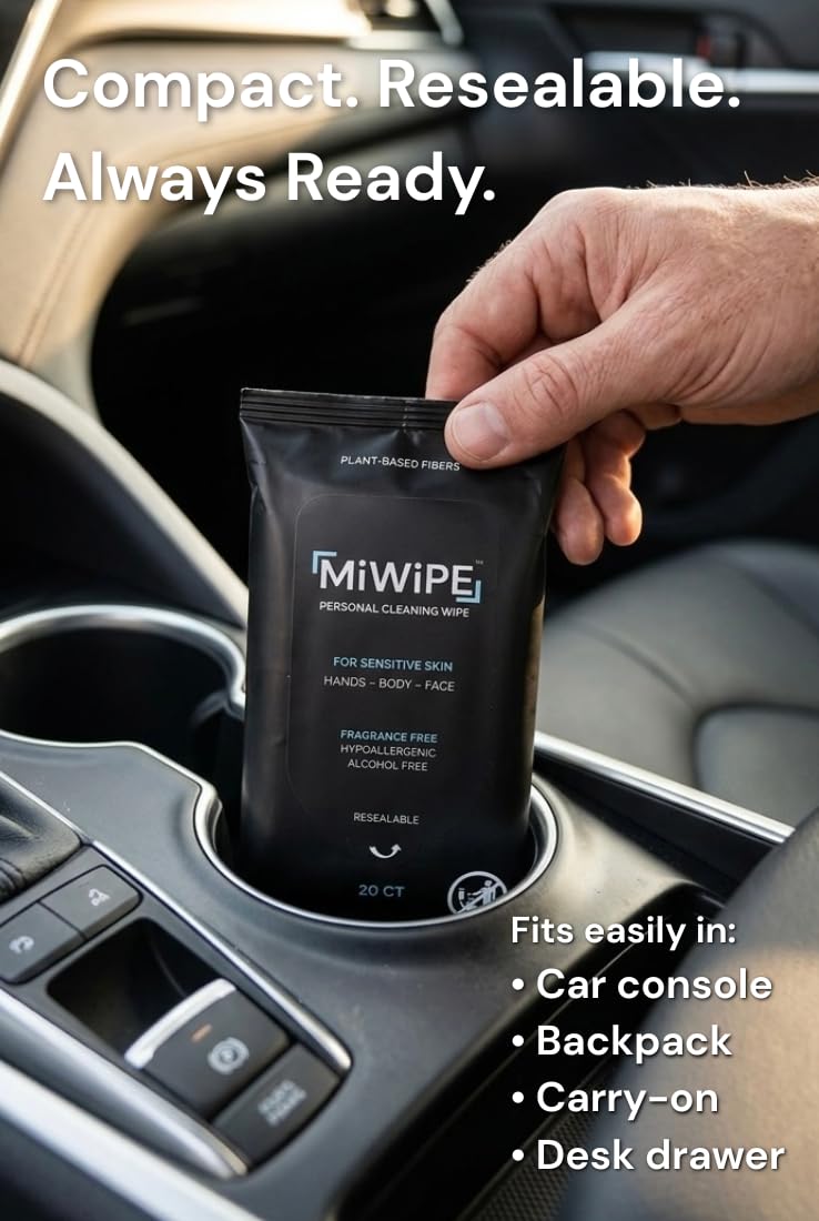 MiWiPE Travel Wet Wipes - Body and Hand Wipes for Sensitive Skin, Fragrance Free, Alcohol free, Hypoallergenic, Resealable Travel Pack, 20 count Packs (Pack of 20) - 400 Total Wipes