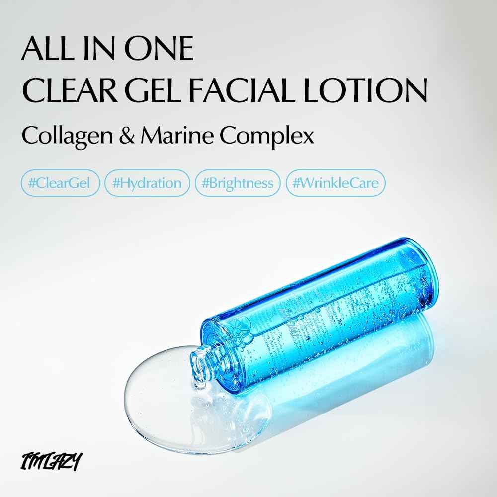 I'M LAZY All-in-One Clear Gel Facial lotion for Men and Women (5.07 fl oz) - Lightweight Non-Sticky Gel Moisturizer with Marine Complex & Hyaluronic Acid for Korean Skin Care