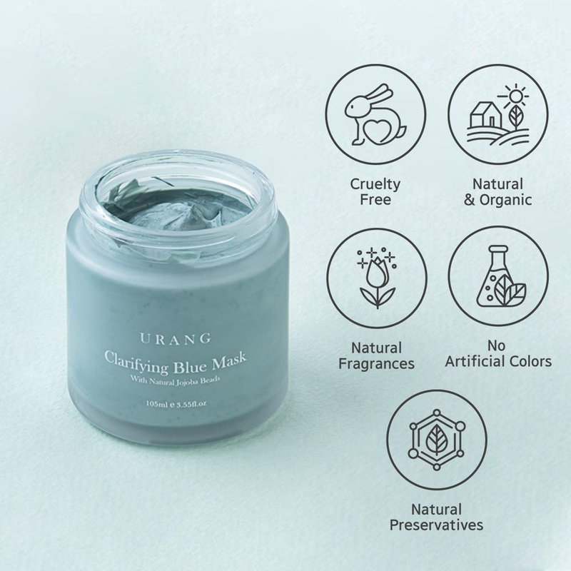 URANG Clarifying Blue Mask - Natural Exfoliating Clay Face Mask for Clear Skin | 3.55 Oz
