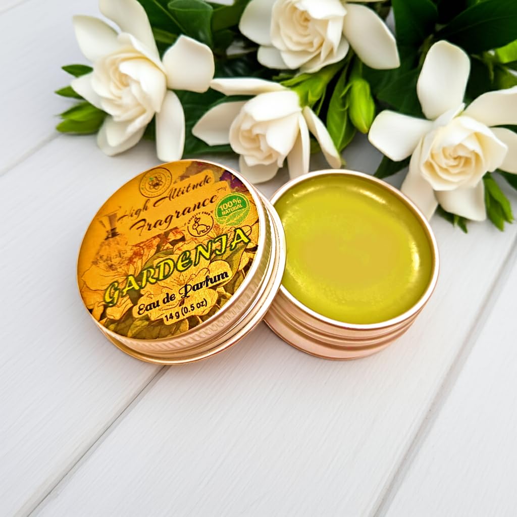 GARDENIA Perfume - Eau de Parfum - Solid Balm - Natural Essential Oils Aromatherapy Fragrance- (Gardenia Grandiflora, Frangipani, Jasmine, Lily, Champaca) Travel, Party Gifts-0.5oz