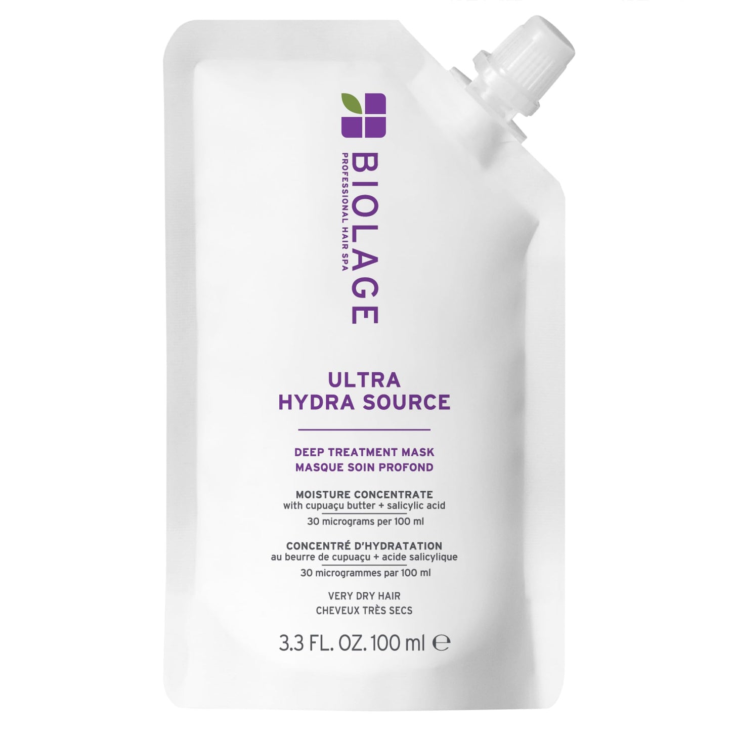 Biolage Ultra Hydra Source Deep Treatment Mask - Intense Hydration, For Very Dry, Thick Hair, With Micro-dosed with Cupuaçu Butter & Salicylic Acid, 3.4 Fl Oz, Packaging may vary