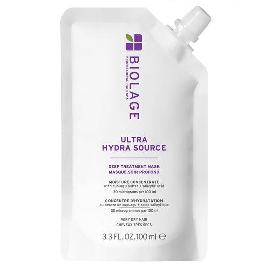 Biolage Ultra Hydra Source Deep Treatment Mask - Intense Hydration, For Very Dry, Thick Hair, With Micro-dosed with Cupuaçu Butter & Salicylic Acid, 3.4 Fl Oz, Packaging may vary