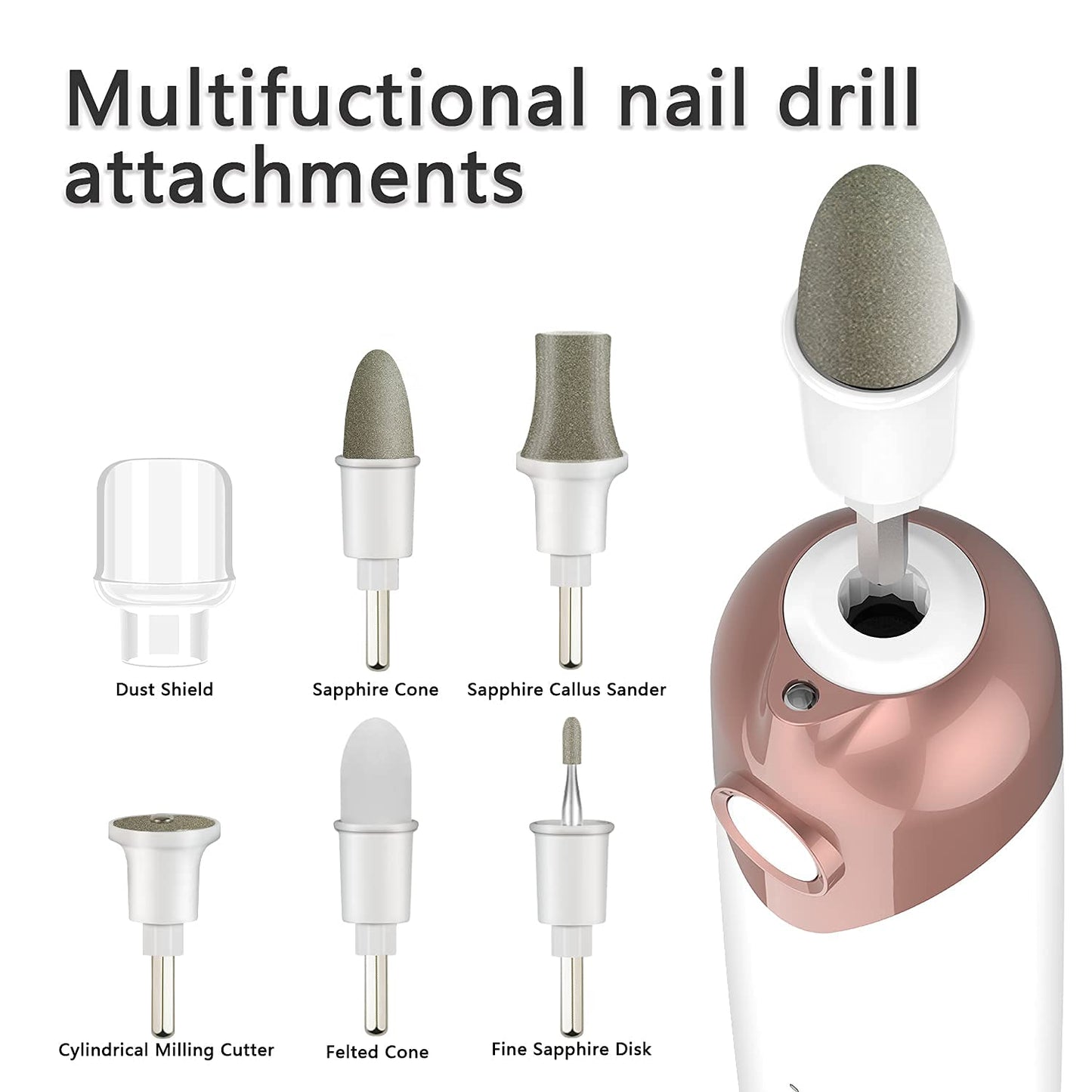 Electric Nail File Set - Professional Manicure Pedicure Kit | Cordless 5-Speed Drill for Hand & Foot Care (White)